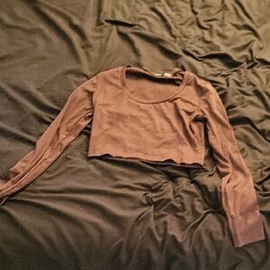 Women's Long Sleeve Crop Top - Brown